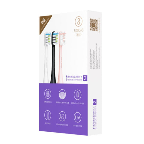 2 PCS Original Xiaomi Youpin General Cleaning Replacement Brush Heads for Xiaomi Soocare Sonic Electric Toothbrush (HC7711W), General Cleaning White, General Cleaning Black, General Cleaning Pink
