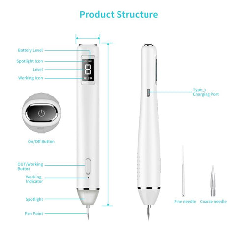 XPRE061 Professional Dark Spot Remover Freckle Tattoo Chargeable Wart Mole Remover, with LED Screen and Spotlight