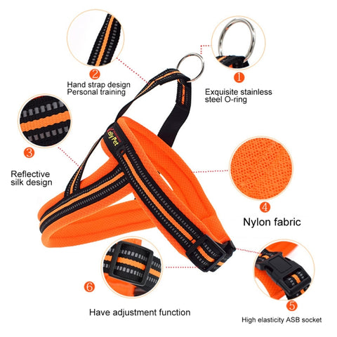 Pet Dogs A7 Reflective Polyester Chest Harness Lead Leash Traction Big Dogs Safety Chain Rope Collar, Size: L, 2.5*68*84cm, Size: L, 2.5*68*84cm
