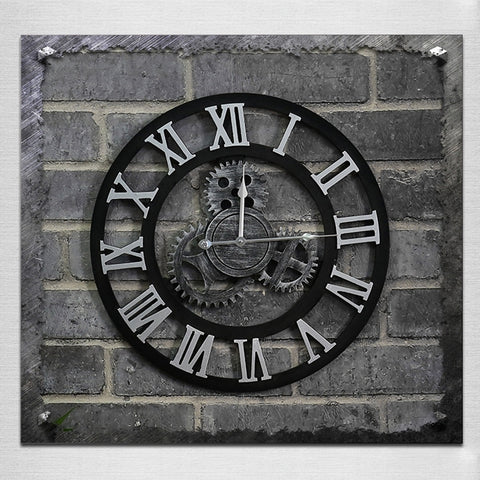 Originality American Industrial Style Wood Vintage Old Gear Wall Clock, Diameter: 50cm, Rome Number 50cm, Rome Number  50cm