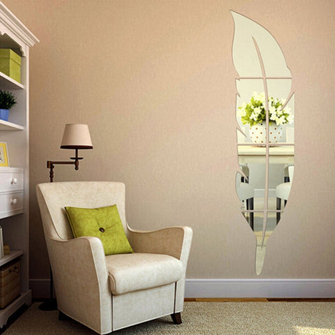 DIY Feather Style Acrylic Mirror Wall Stickers Home Room Mural Decoration Art Wall Sticker, Size: 30*120cm, 30*120cm (Silver), 30*120cm (Red), 30*120cm (Blue), 30*120cm (Gold), 30*120cm (Black)