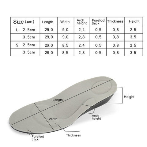 2.5cm PU Breathable Sport Height Increase Insoles, Size: L, Size: L (2.5cm)