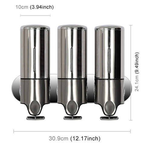 Triple Hotel Shower Manual Dispenser Wall Mounted Washing Liquid Shampoo Soap Bottle, Capacity: 1200ml, 1200ml/Stainless Steel