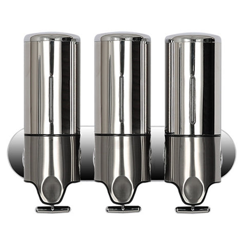 Triple Hotel Shower Manual Dispenser Wall Mounted Washing Liquid Shampoo Soap Bottle, Capacity: 1200ml, 1200ml/Stainless Steel