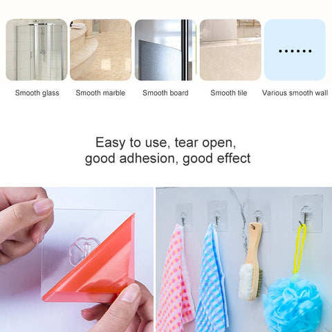 10pcs PVC + Stainless Steel Thick Plum Shape Seamless Adhesive Hook Waterproof Transparent Strong Stick Hook Kitchen Wall Mount, Thick