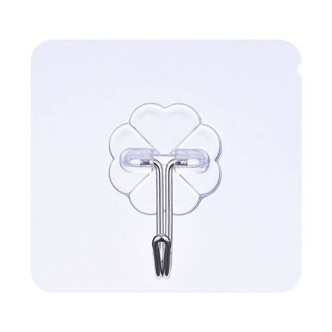 10pcs PVC + Stainless Steel Thin Plum Shape Seamless Adhesive Hook Waterproof Transparent Strong Stick Hook Kitchen Wall Mount, Thin