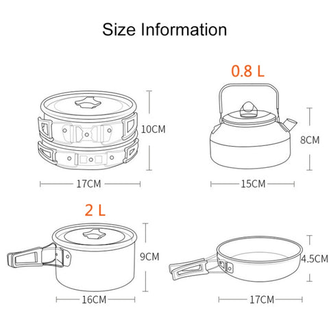Hewolf 1692 Outdoor Camping Tableware Pots Cookwear Set for 2-3 Person, HW-K1692 For 2-3 Person