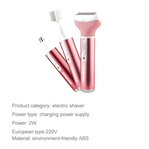 220V 3 In 1  Water Proof Rechargeable Vibrissa Eyebrows Trimmer Body Hair Denuding Machine Set, EU Plug