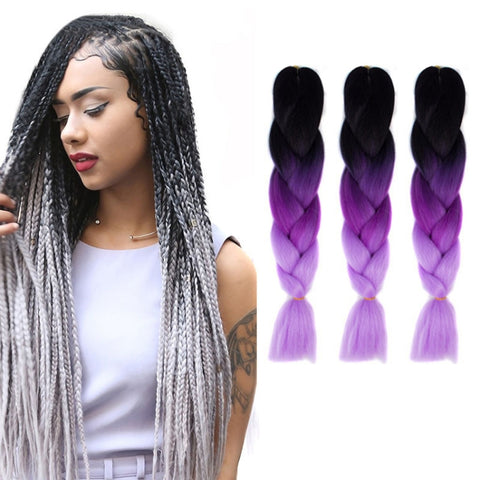 Fashion Color Gradient Individual Braid Wigs Chemical Fiber Big Braids, Length: 60cm(56 Purple+Lake Blue+Light Purple), 21, 35, 37, 38, 44, 45, 46, 47, 49, 50, 51, 56