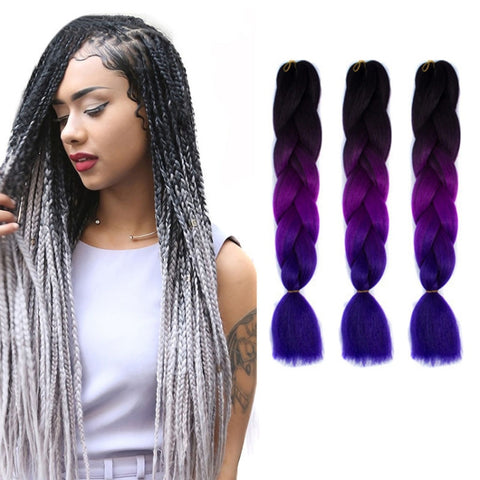 Fashion Color Gradient Individual Braid Wigs Chemical Fiber Big Braids, Length: 60cm(56 Purple+Lake Blue+Light Purple), 21, 35, 37, 38, 44, 45, 46, 47, 49, 50, 51, 56