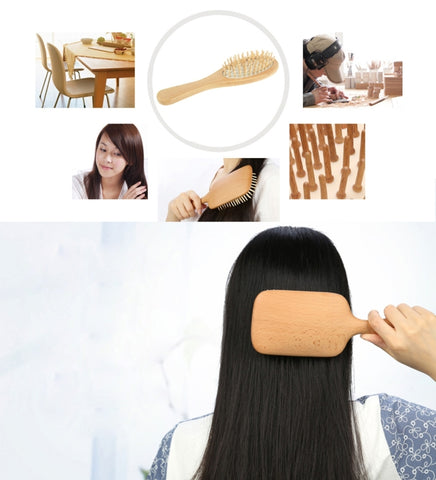 Natural Wooden Massage Hair Comb with Rubber Base & Wooden Brush, Size: Small, Small(White)