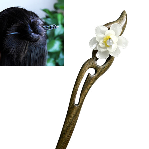 Classical Green Sandalwood Ancient Hairpin Hair Costume Headdress-Banyue Jade Flower + Gift Box, Gift Box Colors Are Random, Green Sandalwood Wanyue Jade Flower Green, Green Sandalwood Wanyue Jade Flower Red, Green Sandalwood Wanyue Jade Flower White