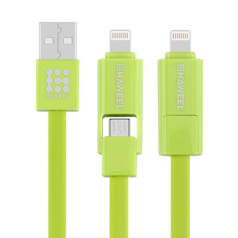 HAWEEL 1m 2 in 1 Micro USB & 8 Pin to USB Data Sync Charge Cable, 2 in 1 Cable in two connectors, 2 in 1