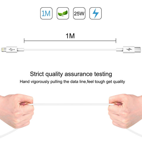 HAWEEL 25W 3A USB-C / Type-C to 8 Pin PD Fast Charging Cable for iPhone, iPad, Cable Length:1m, Type-C to 8 Pin 1m
