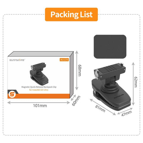 For Insta360 GO Ultra Sunnylife Magnetic Quick-Release Backpack Clip Action Camera Clamp Vertical-Horizontal Mount, For Insta360 GO Ultra