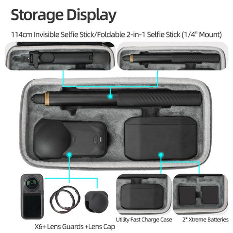 For Insta360 X6 Sunnylife Portable Carrying Protective Bag Essentials Bundle Case, Essentials Bundle Bag