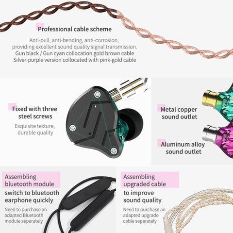 KZ ZSN Circle Iron Moving Iron Quad-core Wired Control In-ear Mega Bass HiFi Earphone with Microphone