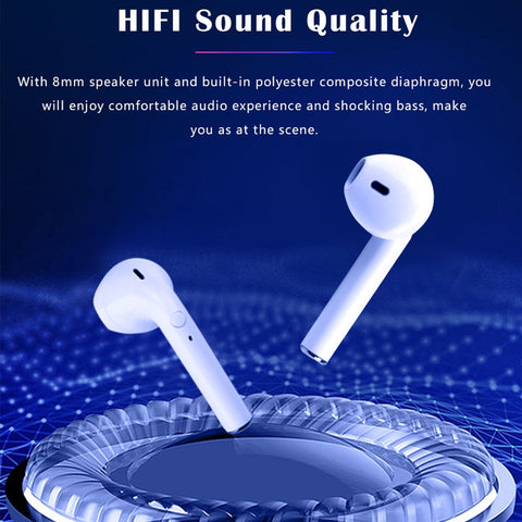 i9 Wireless TWS Sport Bilateral Stereo Bluetooth 5.0 Headset with Charging Box, Push-button Version, Push-button Version