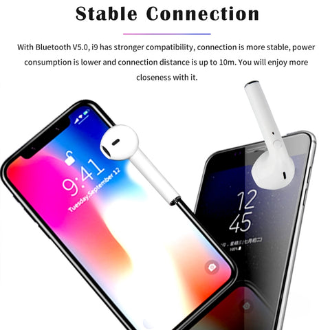 i9 Wireless TWS Sport Bilateral Stereo Bluetooth 5.0 Headset with Charging Box, Push-button Version, Push-button Version