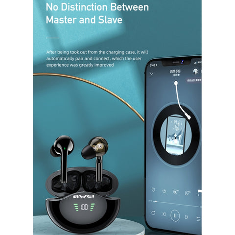 awei T12P Bluetooth 5.1 LED Display Wireless Bluetooth Earphone, T12P
