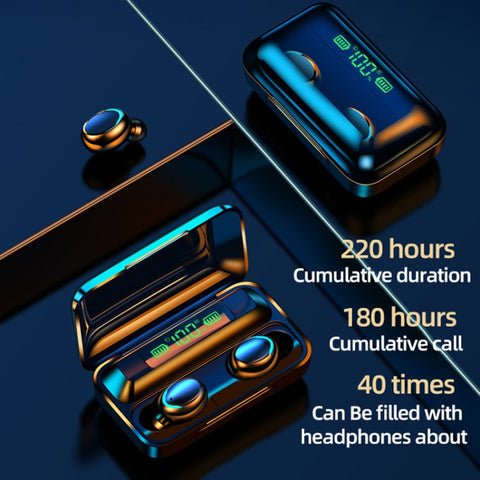 F9-5C LED Light + Digital Display Noise Reduction Bluetooth Earphone with Hand Strap, F9-5C LED Light with Strap Black, F9-5C LED Light with Strap White