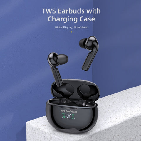 awei T15P Bluetooth V5.0 TWS Ture Wireless Sports LED Display Headset with Charging Case, T15P