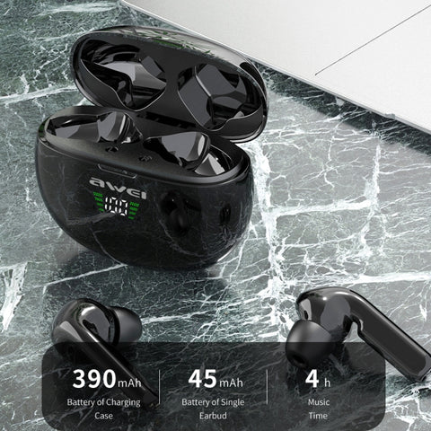 awei T15P Bluetooth V5.0 TWS Ture Wireless Sports LED Display Headset with Charging Case, T15P