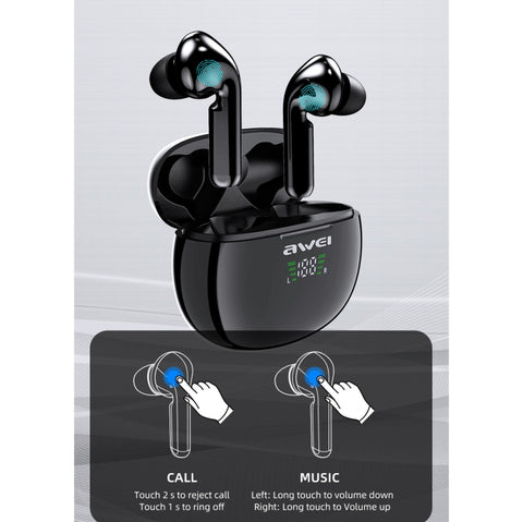 awei T15P Bluetooth V5.0 TWS Ture Wireless Sports LED Display Headset with Charging Case, T15P