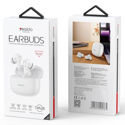 Yesido TWS28 ANC+ENC Dual Noise Reduction Smart TWS Wireless Bluetooth Earphone, TWS28 Beige, TWS28 White