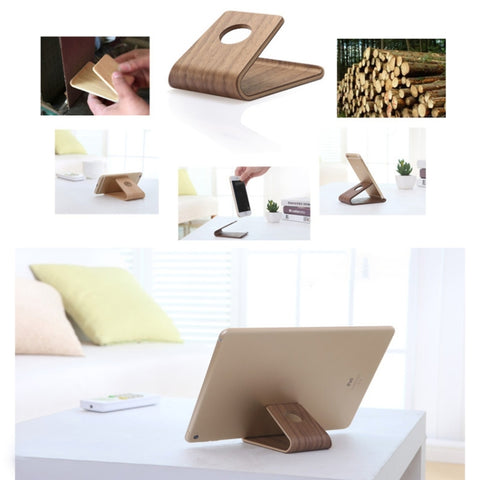 JS01 Wooden Desktop Phone Holder Universal Curved Wood Support Frame For Tablet Phones (Lindens), IP7G0650A, IP7G0650B, IP7G0650C