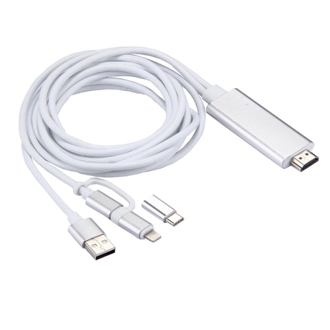3 in 1 Micro USB & 8 Pin & Type-C to HDMI HD 1080P HDTV Adapter Cable