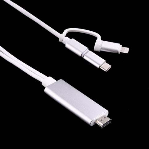 3 in 1 Micro USB & 8 Pin & Type-C to HDMI HD 1080P HDTV Adapter Cable