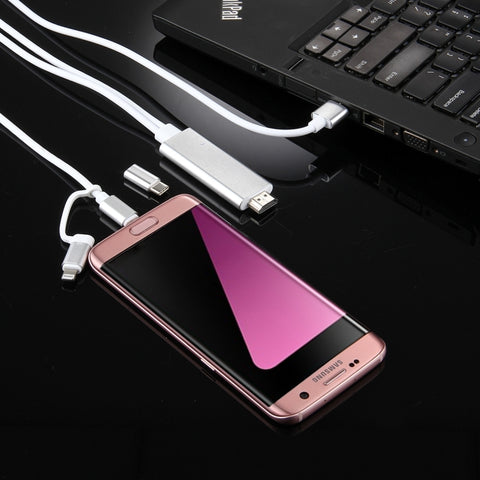 3 in 1 Micro USB & 8 Pin & Type-C to HDMI HD 1080P HDTV Adapter Cable