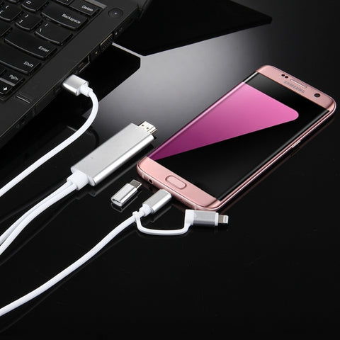 3 in 1 Micro USB & 8 Pin & Type-C to HDMI HD 1080P HDTV Adapter Cable