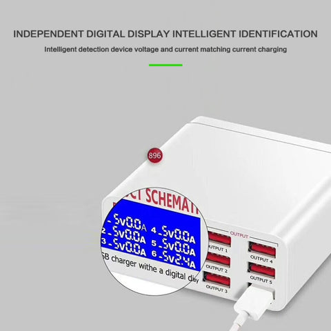899 30W QC 3.0 6 USB Ports Fast Charger with LCD Digital Display, EU Plug, 899