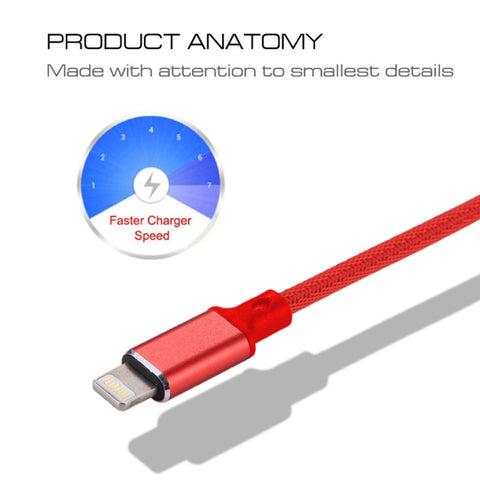 1m 2A USB to 8 Pin Nylon Weave Style Data Sync Charging Cable, 8 Pin Black, 8 Pin Red, 8 Pin White, 8 Pin Pink, 8 Pin Grey, 8 Pin Blue