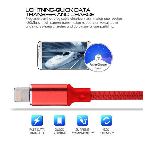1m 2A USB to 8 Pin Nylon Weave Style Data Sync Charging Cable, 8 Pin Black, 8 Pin Red, 8 Pin White, 8 Pin Pink, 8 Pin Grey, 8 Pin Blue