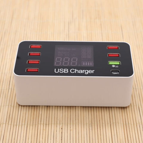A9+ Multi-function AC 100V~240V 8 Ports USB Digital Display LCD Detachable Charging Station Smart Charger,Support QC3.0, A9+