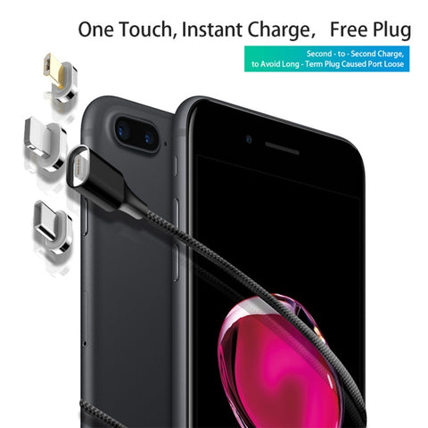 M11 3 in 1 3A USB to 8 Pin + Micro USB + USB-C / Type-C Nylon Braided Magnetic Data Cable, Cable Length: 1m, 8 Pin + Micro USB + USB-C / Type-C