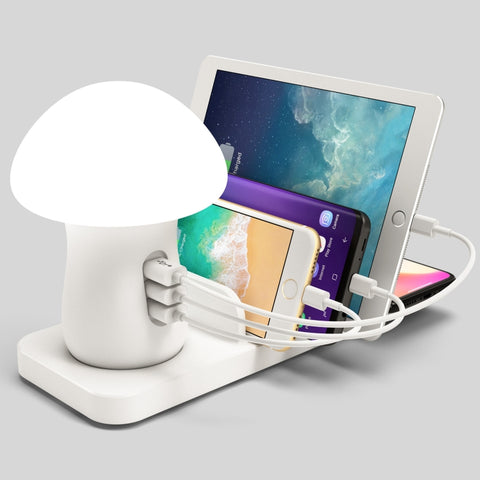 HQ-UD12 Universal 4 in 1 40W QC3.0 3 USB Ports + Wireless Charger Mobile Phone Charging Station with Mushroom Shape LED Light, Length: 1.2m, EU Plug