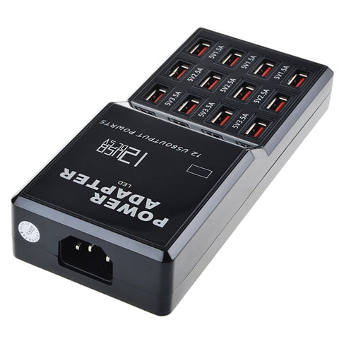 W-858 12A 12 Ports USB Fast Charging Dock Desktop Smart Charger AC100-240V, EU Plug, EU Plug