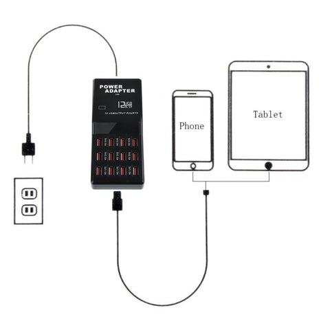 W-858 12A 12 Ports USB Fast Charging Dock Desktop Smart Charger AC100-240V, EU Plug, EU Plug