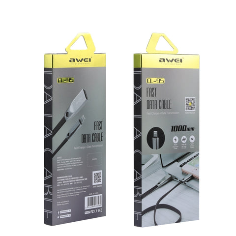AWEI CL-95 USB to 8 Pin Portable Quick Charging TPE + Aluminum Alloy Data Cable, 2A, Length: 1m