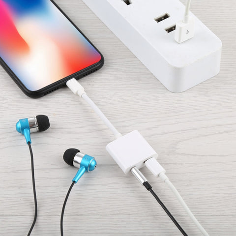 8 Pin Female + 3.5mm Audio Female to 8 Pin Male Charging & Listening Converter Adapter