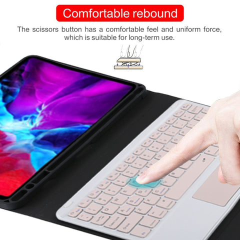 TG11BC Detachable Bluetooth Pink Keyboard Microfiber Leather Tablet Case for iPad Pro 11 inch (2020), with Touchpad & Pen Slot & Holder, Pink Keyboard