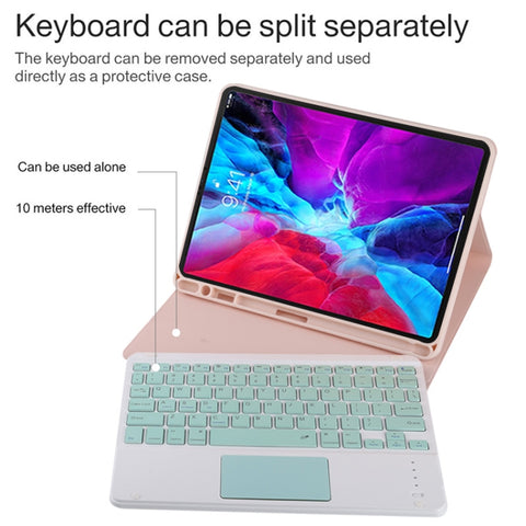TG11BC Detachable Bluetooth Green Keyboard Microfiber Leather Tablet Case for iPad Pro 11 inch (2020), with Touchpad & Pen Slot & Holder, Green Keyboard