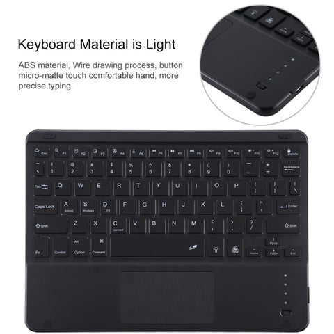 TG-102BCS Detachable Bluetooth Black Keyboard + Microfiber Leather Tablet Case for iPad 10.2 inch / iPad Air (2019), with Touch Pad & Backlight & Pen Slot & Holder, Black Keyboard