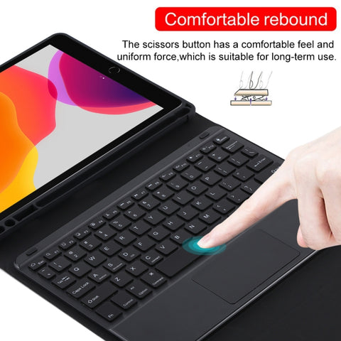 TG-102BCS Detachable Bluetooth Black Keyboard + Microfiber Leather Tablet Case for iPad 10.2 inch / iPad Air (2019), with Touch Pad & Backlight & Pen Slot & Holder, Black Keyboard