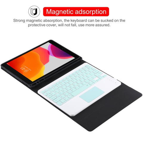 TG-102BC Detachable Bluetooth Green Keyboard + Microfiber Leather Tablet Case for iPad 10.2 inch / iPad Air (2019), with Touch Pad & Pen Slot & Holder, Green Keyboard