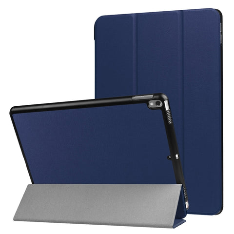 For iPad Pro 10.5 inch PU Litchi Texture 3-folding Smart Case Clear Back Cover with Holder